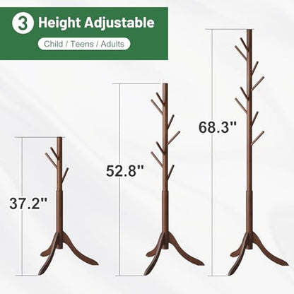 kiplant Bamboo Wood Coat Rack Stand, Freestanding Coat Tree with 8 Hooks, Hallway Entryway Hat Hanger Organizer Standing for Bedroom, Office, Clothes, Jackets, Bags, Umbrallas - color: Brown
