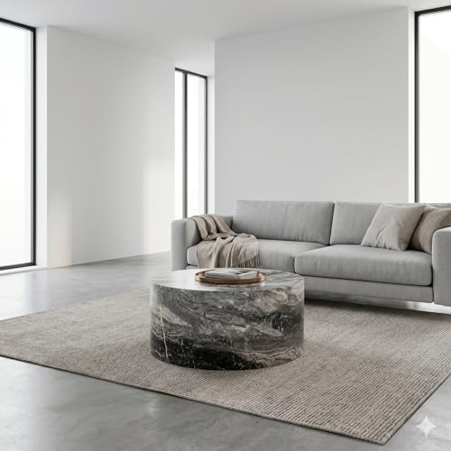 Round Coffee Table Living Room Table - Modern Faux Marble Design with Wood Accents in Grey,No Assembly Required - Ready to Use,Space-Saving - color: 24'' Marble Gray, size: 24'' Round Coffee Table
