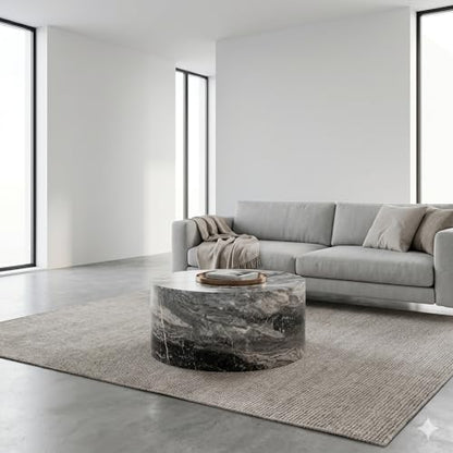 Round Coffee Table Living Room Table - Modern Faux Marble Design with Wood Accents in Grey,No Assembly Required - Ready to Use,Space-Saving - color: 24'' Marble Gray, size: 24'' Round Coffee Table