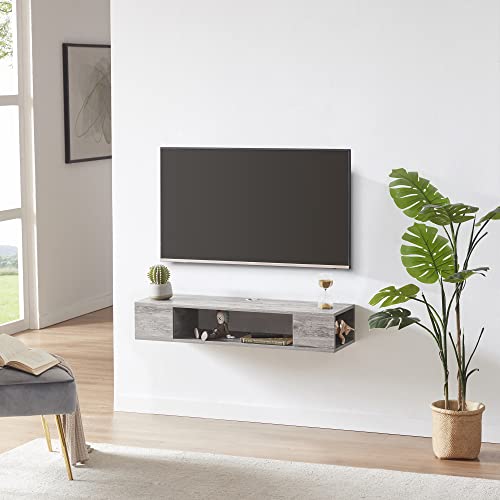 GHC Floating TV Stand, Wall Mounted Entertainment Center and Cabinet Shelf, TV Console with Storage, Media Console for DVD Player, Space-Saving Under TV Shelf for Bedroom, Living Room (Grey) - color: Grey