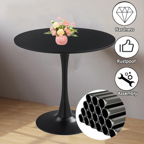 23.4" Tulip Dining Table, Black, Perfect for 2-4 People, Mid-Century Modern Style, Round MDF Top with Sturdy Base for Dining Room, Living Room, Cafe - size: 23.4"