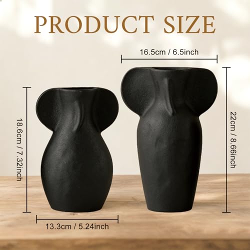 Modern Ceramic Body Vase Set of 2, Two Size Abstract Sculptural Flower Vases for Home Decor, Minimalist Nordic Decorative Vase for Living Room, Bedroom, Table and Shelf Decor- Black - color: Black