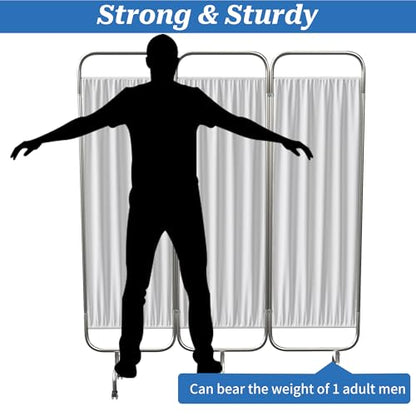 3-Panel Medical Privacy Screen on Wheels, Portable Medical Screen | Indoor Room Privacy Screen Divider, Stainless Steel Contruction, Folds Easy for Storage - size: 3-Panel