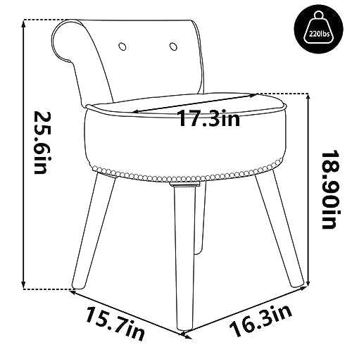 Small Black Vanity Chair with Back, Velvet Vanity Chair | Low Backrest Silvery Nailhead Trim, Round Vanity Seat for Bedroom and Bathroom Makeup, Support 220lbs, Easy Assembly (Black) - color: Black