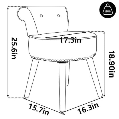 Small Black Vanity Chair with Back, Velvet Vanity Chair | Low Backrest Silvery Nailhead Trim, Round Vanity Seat for Bedroom and Bathroom Makeup, Support 220lbs, Easy Assembly (Black) - color: Black
