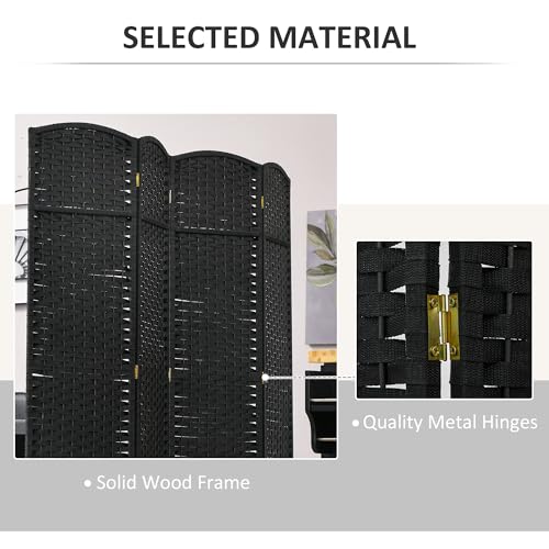 HOMCOM Room Divider 4 Panel Folding Privacy Screen 5.6' Tall Nature Wood | Freestanding Partition, Home Office, Bedroom - color: Black, size: 4 Panel