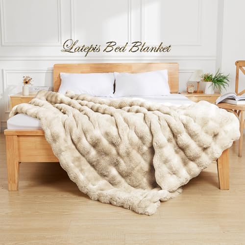 Latepis Soft Luxury Faux Fur Bubble Blanket, Thick Warm Cozy Twin Blankets for Couch, Plush Fluffy Blankets for Sofa and Bedroom, Fuzzy Blanket for Women Gift, 60” x 80”, Tie-dye Camel, 860GSM - color: Tie-dye Camel, size: Twin-60''*80''