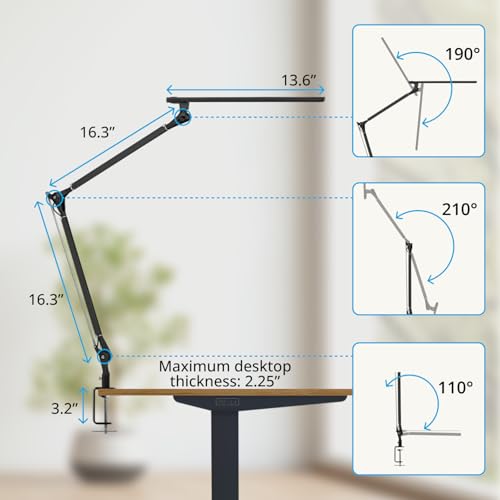 UPLIFTDESK E7 LED Desk Lamp - Adjustable 3 Color Modes, Dimmable Home Office Desk Light for Standing Desk, Dual Monitors, Aluminum Task Lamp (Black Base) - color: Black Lamp Black Base