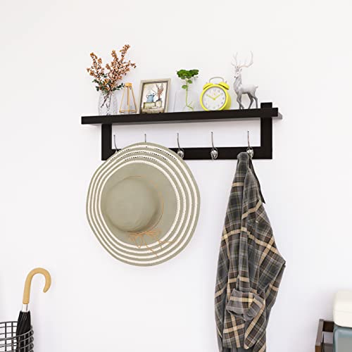 SMIBUY Coat Hooks with Shelf Wall-Mounted, 29.2 Inch Entryway Coat Rack for Wall, Bamboo Hanging Shelf with 5 Double Metal Hooks for Bathroom, Bedroom, Kitchen, Living Room, Mudroom (Black+Silver) - color: Black+Silver