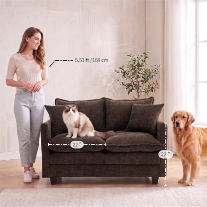 50'' Loveseat Sofa Cloud Sofa Couch, Modern Loveseats 2 Seat Couch 27" Deep Seat with 2 Pillows for Small Spaces Apartment Studio Office Bedroom Living Room, Brown - color: Brown, size: 50"