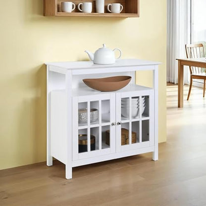 Convenience Concepts Big Sur Highboy TV Stand with Storage Cabinets and Shelves in White Finish - color: White