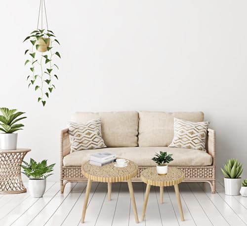 Round Coffee Table Set of 2, Farmhouse Nesting Coffee Table, Small Circle Wood Coffee Table, Mid Century Modern Nightstand, Boho Patio Side Table End Tables for Living Room Bedroom Balcony Outdoor - color: Farmhouse Style