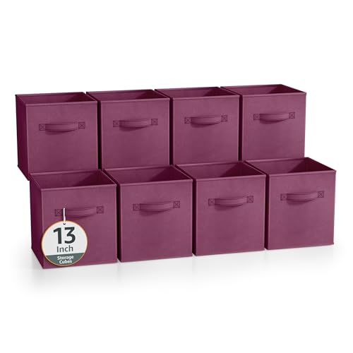 Sorbus 13 Inch Storage Bins - Sturdy Collapsible Fabric Storage Cubes with Handle - 8 Foldable Baskets for Organizing Clothes, Toys, Books - Storage Baskets for Shelves, Closets - color: Purple 8 Pack, size: 13 Inch