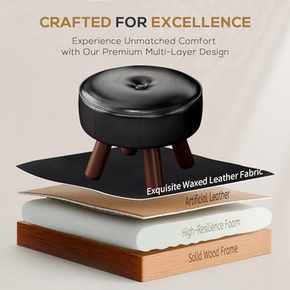 oakvivo 13in Small Foot Stool Ottoman, Round Faux Leather Foot Rest, Black | Footstool Ottomans with Rubber Legs Under Desk, Footrest for Couch, Living Room, Bedroom, Office, 13''L x 13''W x 10.2''H - color: Black