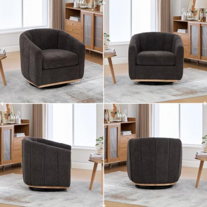 YaFiti Modern Swivel Accent Chair 1 pcs, Round Barrel Club Chair, Charcoal | Premium Chenille Fabric, High-resilience Foam, Solid Wood Base, 350lbs Capacity, Upholstered Armchair for Living Bedroom - color: Charcoal