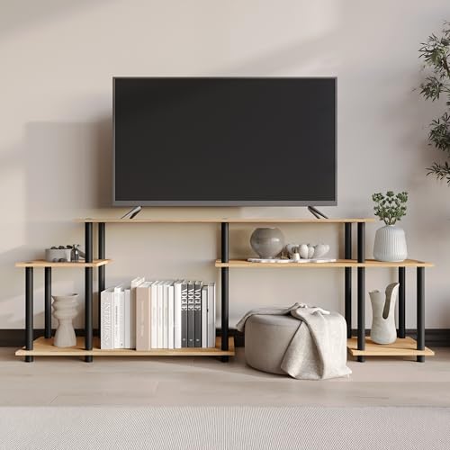 Simple 3-Tier TV Stand with Open Storage Shelves, for TVs up to 50", Light Oak - color: Light Oak