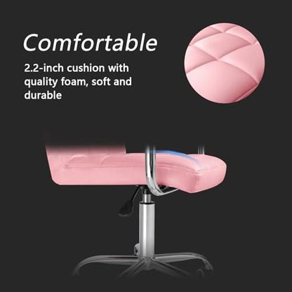 JUMMICO Modern Office & Vanity Desk Chair - Mid-Back Rolling Chair with Wheels, PU Leather, Cute for Office, Teen & Bedroom Desks (Pink) - color: Pink