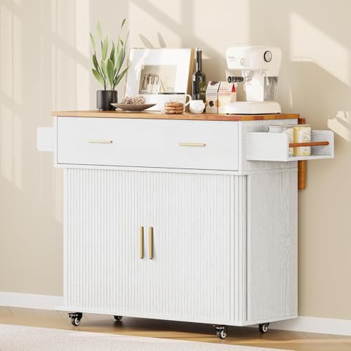 DHH Rolling Kitchen Island with Drop Leaf Countertop&Ample Storage - 39.4" Small Mobile Kitchen Cart On Wheels with Sliding Door,Drawers,Spice Rack & 2-Tier Storage(Grayish White) - color: Grayish White