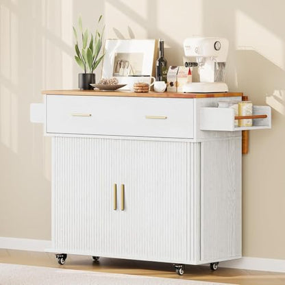 DHH Rolling Kitchen Island with Drop Leaf Countertop&Ample Storage - 39.4" Small Mobile Kitchen Cart On Wheels with Sliding Door,Drawers,Spice Rack & 2-Tier Storage(Grayish White) - color: Grayish White