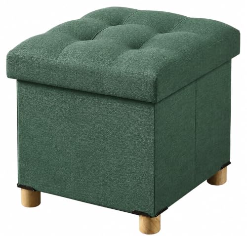 BRIAN & DANY Ottoman with Storage, Small Storage Ottoman for Dorm, Linen Folding Ottoman Foot Stool with Legs for Living Room and Bedroom, 15"x15"x15" - Dark Green - color: Green, size: 15"D x 15"W x 15"H