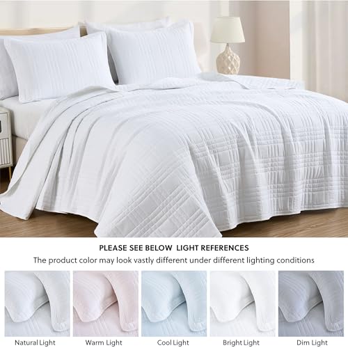 Chezmoi Collection Kingston Queen Size Bedspread Set, 3-Piece White Oversized Quilted Microfiber Lightweight Bedspread Coverlet (100"x106") for All Seasons - color: White, size: Queen