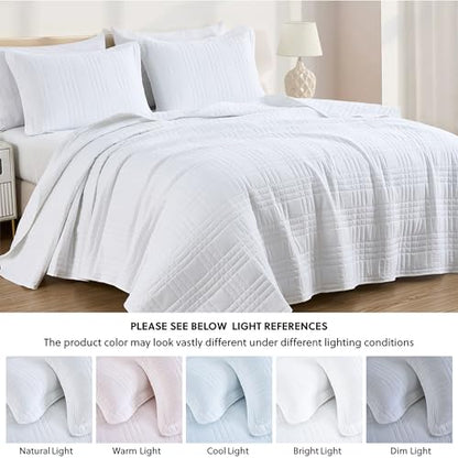 Chezmoi Collection Kingston Queen Size Bedspread Set, 3-Piece White Oversized Quilted Microfiber Lightweight Bedspread Coverlet (100"x106") for All Seasons - color: White, size: Queen