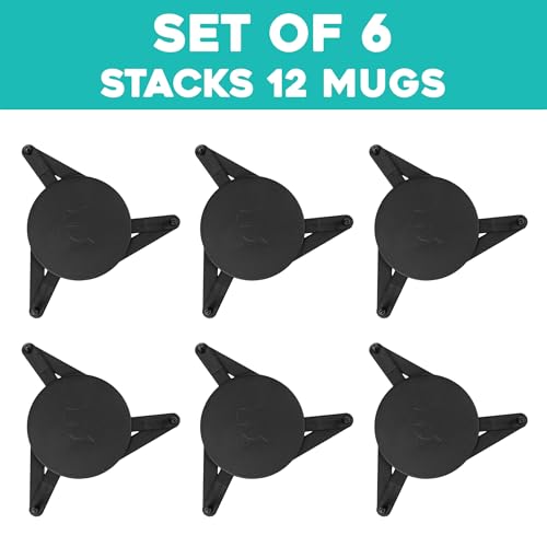 Mug Stackers for Kitchen Cabinets, Coffee Cup Stacker 6-Pack, Black | Stack Glasses, Gadgets, Individual Stackable Disc, Organize Drinkware in Cupboards, Rv Drinkware Storage - color: Black