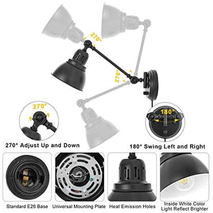 GOODATE 1 Pack Plug in Wall Sconce with Remote Control, Stepless Dimming & Stepless Colors 2700K-6500K, Plug in Wall Light, Swing Arm Wall Lamp with Night Light & Timer, LED Bulb Included - size: Black-1 PACK(Bulb+Remote)