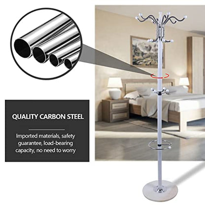 16 Hooks 4 Levels Freestanding Coat Rack, Hat Jacket Stand Hall Tree, Holder Hanger Rack Marble Base for Entryway, Hallway, Hangers for Coats, Jackets, Hats, Bags, Umbrellas (White)