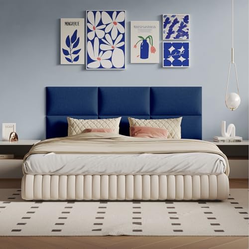Coastal Blue Freestanding Linen Headboard 24x12 Inch 6-Panel Kit - Lightweight Portable Design for Queen Beds, Quick Setup Solution - color: Linen -Blue
