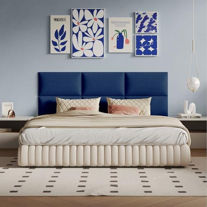 Coastal Blue Freestanding Linen Headboard 24x12 Inch 6-Panel Kit - Lightweight Portable Design for Queen Beds, Quick Setup Solution - color: Linen -Blue
