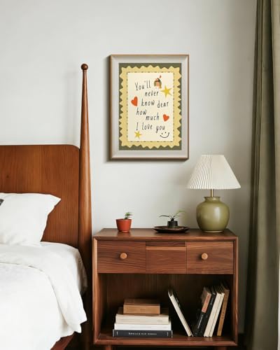 HUARCEY Rustic Frame Quote Wall Art 12x16 In – “You’ll Never Know Dear How Much I Love You” Sweet Whimsical Family Love Canvas with Heart and Star Illustration Gift for Dad, Mom, Elders, Lover - color: Love Words