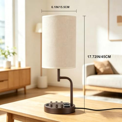 Dreamholder 2 Pack Table Lamp, Bedside Lamp with 3 USB Charging Ports & AC Outlet, USB Desk Lamp with 2 Phone Holders, Linen Fabric Shade Nightstand Lamps for Bedroom Living Room Office, Dark Brown - color: Dark Brown