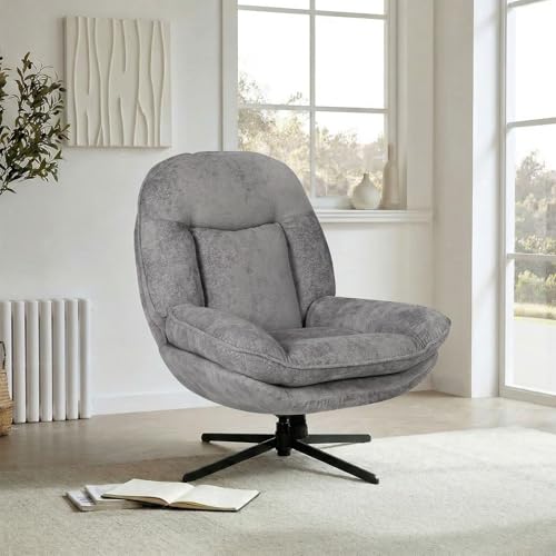 GINGO 24" High Back Swivel Accent Chair Set of 2 for Living Room, Gray | Large Accent Chair, Comfy Reading Chair Oversized, Slightly Rocking Upholstered Armchair, Ergonomic Fabric Modern Chair - color: Grey