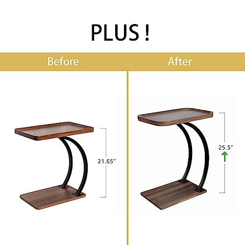 2 Tier Trays C Shaped End Table for Sofa, Heavy Duty with Double Dual Bent Metal Tubes Support,Dimension W20.5*D13.4*H25.5, Couch Table that Slides Under,Raised Edges Prevent Falling Off