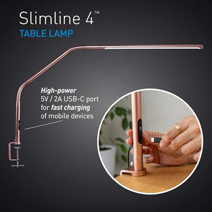 Daylight Slimline 4™ LED Table Lamp in Rose Gold - 6,000K, 3,200 Lux, 4 Brightness Levels, USB-C Charging Port, Anti-Glare Diffuser, Flexible Design, Art & Craft, Sewing, Nail Salon - color: Rose Gold, size: Table Lamp, style: Slimline 4