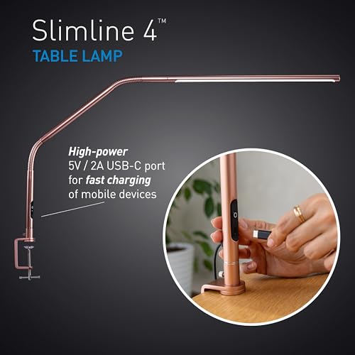 Daylight Slimline 4™ LED Table Lamp in Rose Gold - 6,000K, 3,200 Lux, 4 Brightness Levels, USB-C Charging Port, Anti-Glare Diffuser, Flexible Design, Art & Craft, Sewing, Nail Salon - color: Rose Gold, size: Table Lamp, style: Slimline 4
