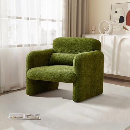 33.9'' Upgrade Lambswool Fabric Accent Chair with Arms, Modern Single Sofa Chair Armchair Upholstered Comfy Reading Arm Chair for Bedroom, Living Room - color: Green, size: 30.31"D x 33.9"W x 31.5"H