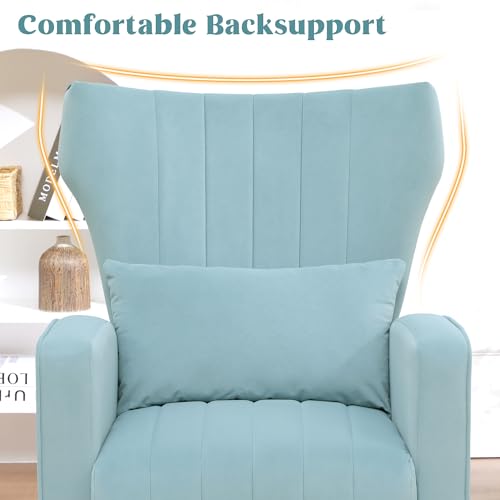 Modern Accent Chairs Set of 2 Upholstered Living Room Chairs,High Back Arm Chairs with Metal Legs Lumbar Reading Chair for Bedroom, Apartment, Small Spaces Sky Blue - color: Sky Blue, size: Set of 2