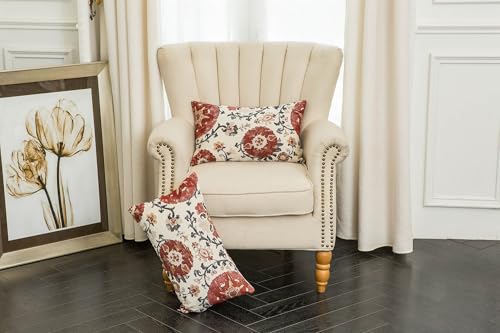 Pack of 2 Jacquard Circle Floral Throw Pillow Covers, Cream Red | Rectangle, Oblong Pillow Cases, For 12X20 Inserts - color: 12x20 Red