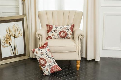 Pack of 2 Jacquard Circle Floral Throw Pillow Covers, Cream Red | Rectangle, Oblong Pillow Cases, For 12X20 Inserts - color: 12x20 Red