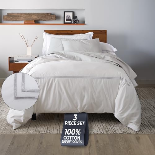 Ella Jayne Twin Duvet Cover 100% Cotton Percale Soft Silver Design 2 Pcs | Duvet Cover Twin | Soft Cotton Percale | 68 x 90 Inch Cover | Includes 1 Matching Pillow Sham | Silver Design - color: Silver, size: Twin/Twin XL