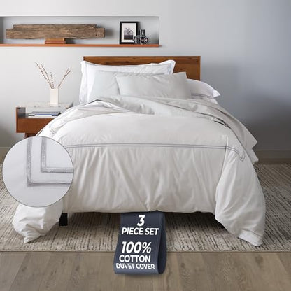 Ella Jayne Twin Duvet Cover 100% Cotton Percale Soft Silver Design 2 Pcs | Duvet Cover Twin | Soft Cotton Percale | 68 x 90 Inch Cover | Includes 1 Matching Pillow Sham | Silver Design - color: Silver, size: Twin/Twin XL