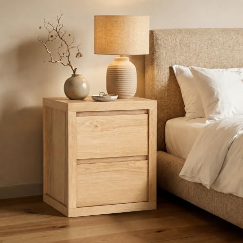 Nightstand with 2 Drawers, Modern Bedside Table with Handless Design, Wood End Table with Thickened Design, Night Stand for Bedroom, Oak - color: Oak