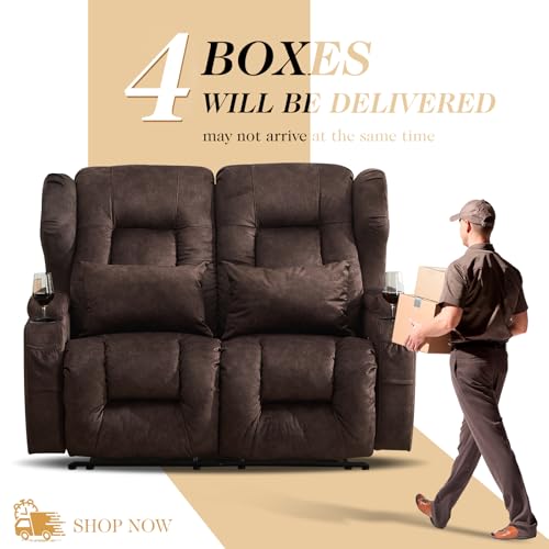 Loveseat Recliner Sofa,RV Wall Hugger Recliners for Small Spaces,Reclining Loveseat Sofa Recliner with Cup Holders/Lumbar Pillows,RV Furniture (Chestnut,56" 2-Seater) - color: Chestnut, size: 56" 2-Seater