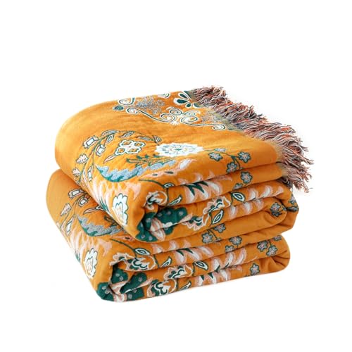 LUTBM Boho Throw Blanket for Bed 100% Cotton Soft Lightweight Quilt Reversible Summer Blanket Floral Embroidery Home Decor Bed Blankets,90"x98" All Season Blankets for Sofa Couch Chair - color: Boho-floral-a, size: 90"x98"