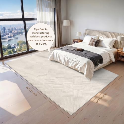6x9 Living Room Area Rug, Beige Soft Geometric Fluffy Bedroom Mat | Washable Modern Indoor Floor Mat, Non Slip Shaggy Boho Accent Throw Carpet for Office, Dorm, Nursery and Dining Room - size: 6' x 9' (Rectangular)