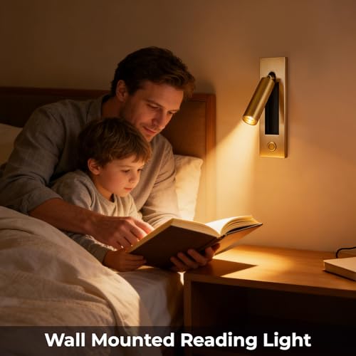 LED Wall Mounted Bedside Light, Adjustable Recessed Headboard Light with Switch, Wall Sconce for Reading, Hardwired Spotlight for Bedroom (Gold) - color: Wall light-Gold