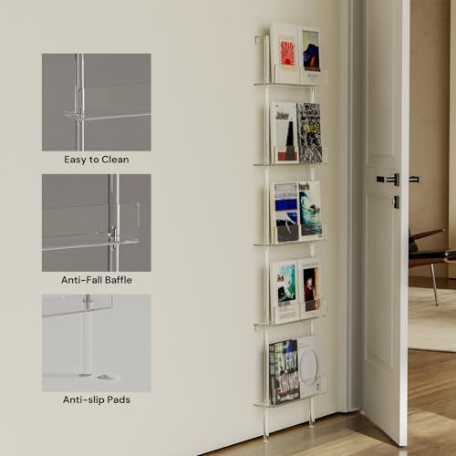 5-Tier Narrow Acrylic Bookshelf, 3.9" D x 15.8" W, Space-Saving Slim Storage Book Shelf for Living Room, Bedroom, Office, Clear Bookcase, Modern, Easy Assembly
