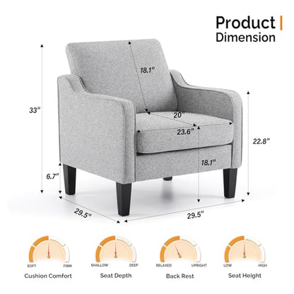 VINGLI Accent Chairs for Living Room Mid Century Modern Chair Sofa Chair Upholstered Arm Chair with Scooped Arms for Bedroom, Apartment, Office, Studio, Waiting Room, Play Room - color: Grey